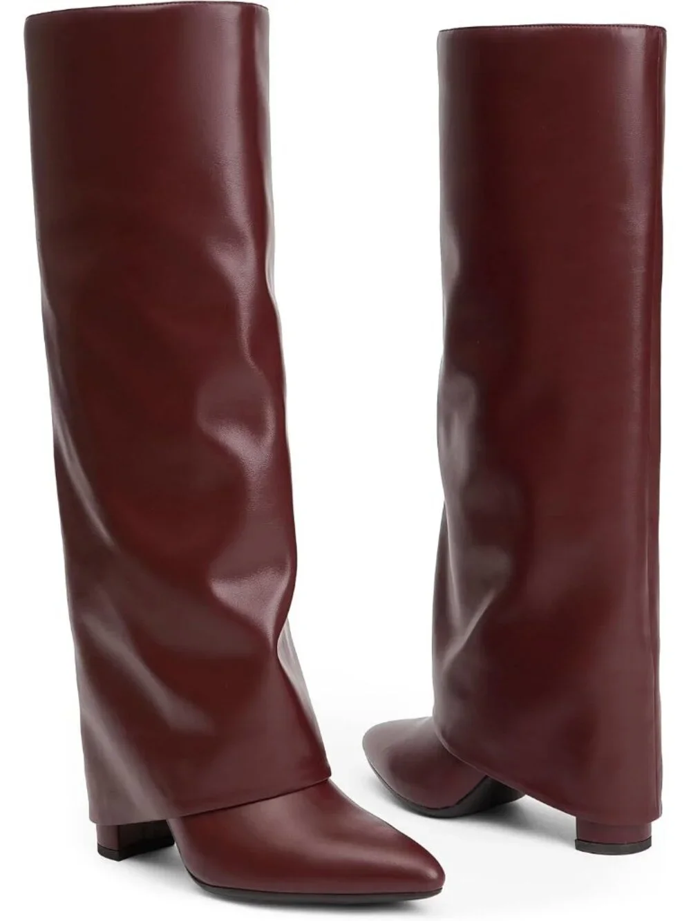 Women's Burgundy Pu Pointed Toe Chunky Heel Faux Leather Over The Knee High Boot